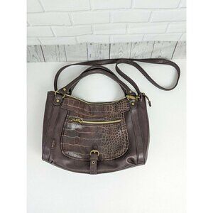 Relic Brown Faux Leather‎ Crocodile Fabric Lined bronze Purse handbag crossbody